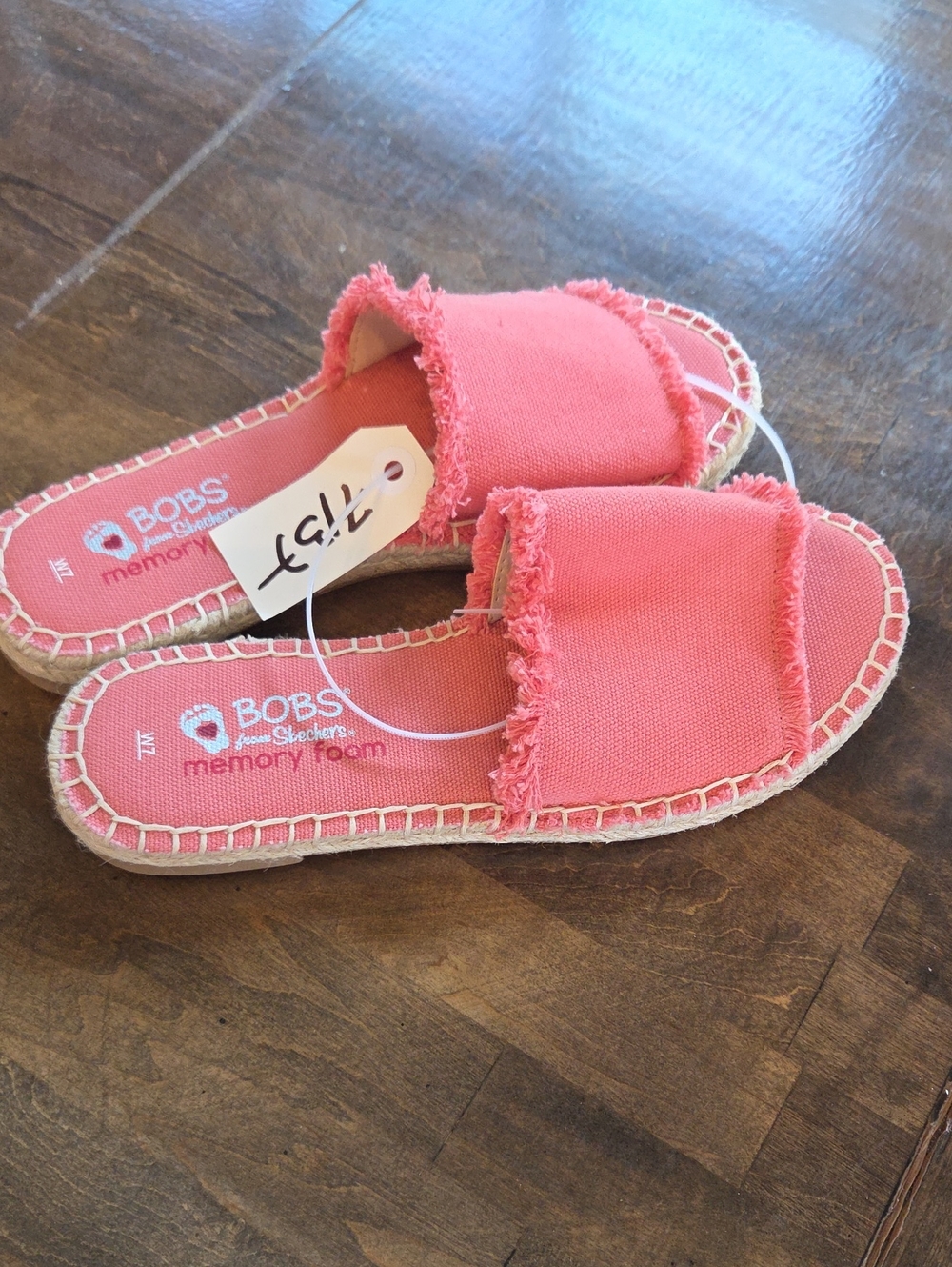 BOBS from Skechers Size 7 Women's Coral Pink Frayed Slide Sandals NEW